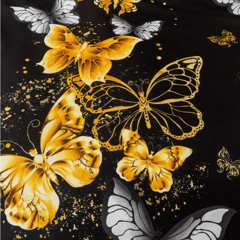 PrzytulneMieszkanie.pl PrzytulneMieszkanie.pl Pościel z mikrofibry GOLD BUTTERFLY czarna Rozmiar pościeli: 2 szt 70 x 90 cm | 200 x 220 cm
