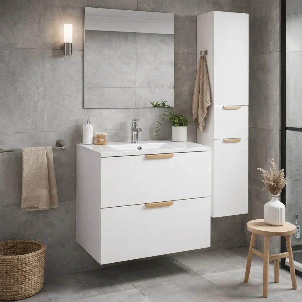 Biała szafka łazienkowa z umywalką S1-N67