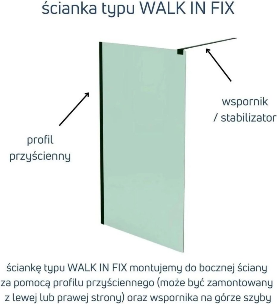 Ścianka prysznicowa Walk-in satynowa matowa prostokątna 8 mm MOLIS Satin Classic MASSI | rożne rozmiary : Kolor profili kabiny - złoty, Szerokość ścianki - 70 cm, Typ montażu - WALK in FIX (Do ściany)