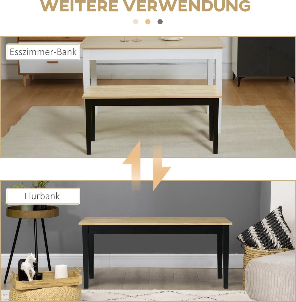 HOMCOM Ławka dwuosobowa drewniana do kuchni i jadalni wytrzymała elegancka obciążenie do 220 kg | Aosom PL