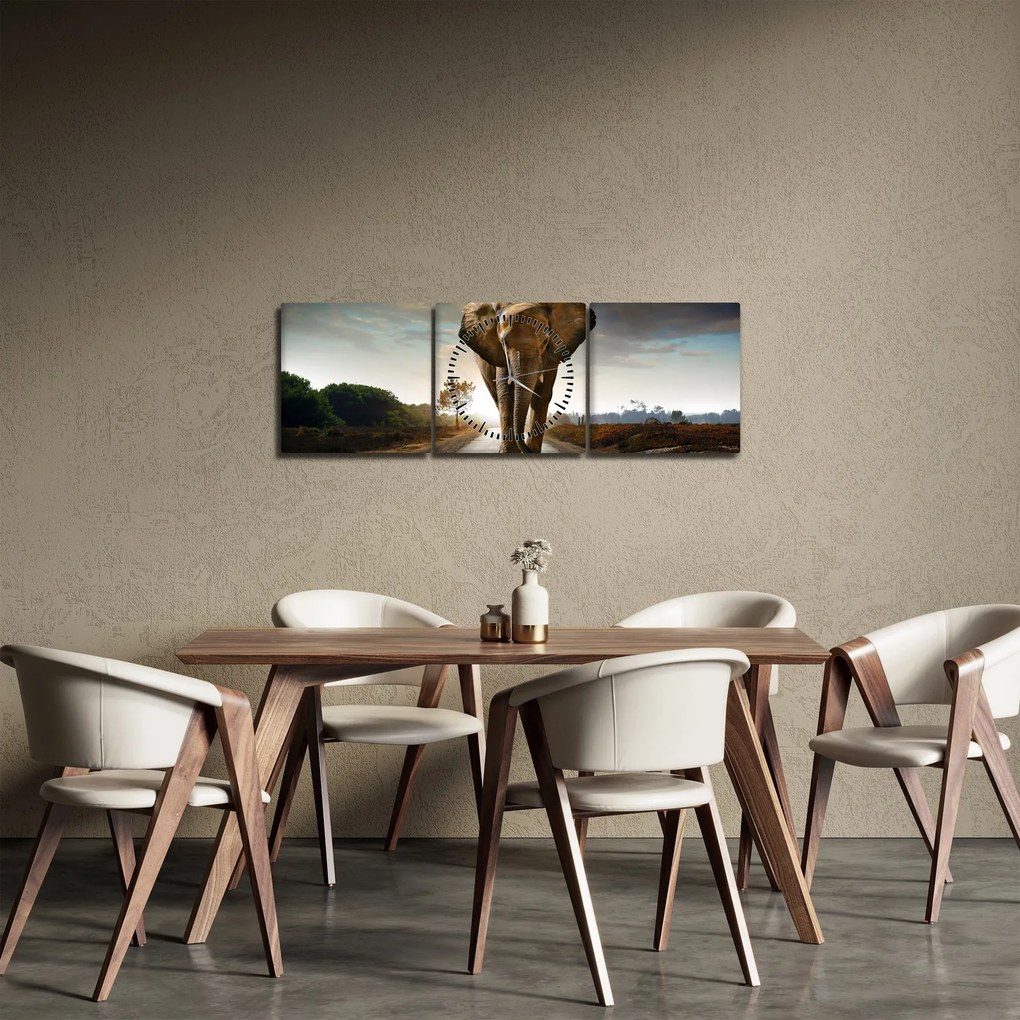 Obraz słonia (z zegarem) (90x30 cm)