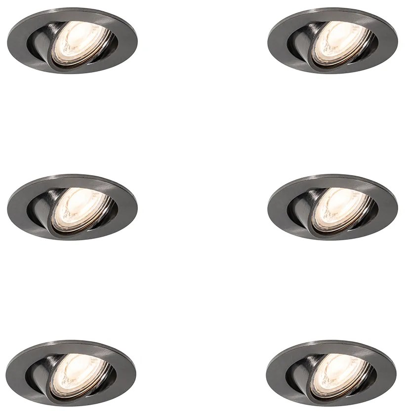 Set van 6 moderne inbouwspots gunmetal GU10 50mm rond kantelbaar - Cisco Nowoczesny Oswietlenie wewnetrzne