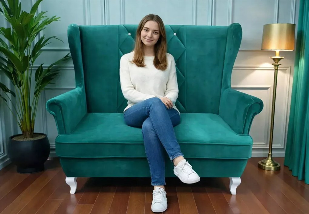 Skandynawska sofa uszak 2 osobowa z przeszyciami