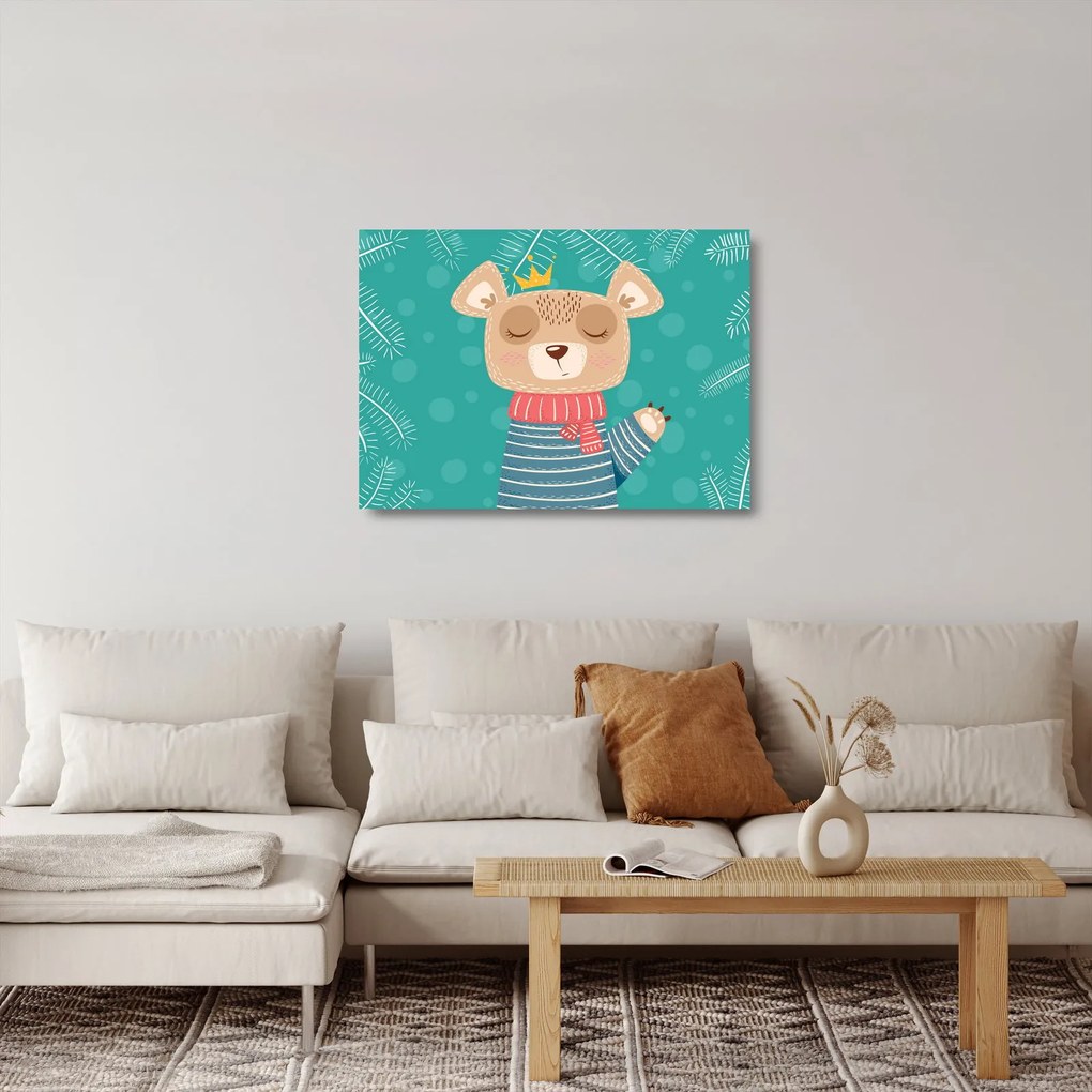 Obraz na szkle - Machający niedźwiadek (70x50 cm)