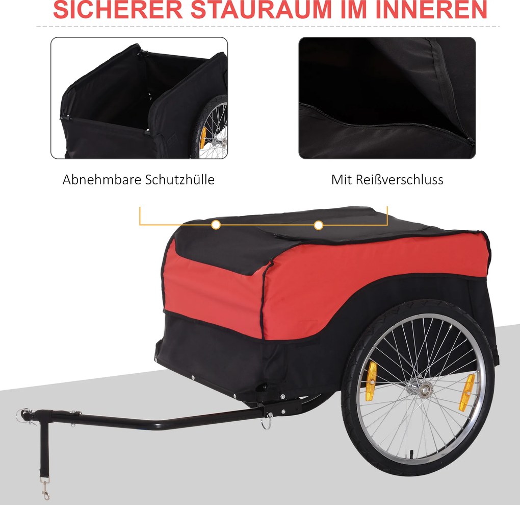 HOMCOM Przyczepka Rowerowa Bagażowa Transportowa 130x77x65cm Czerwona Czarna | Aosom PL