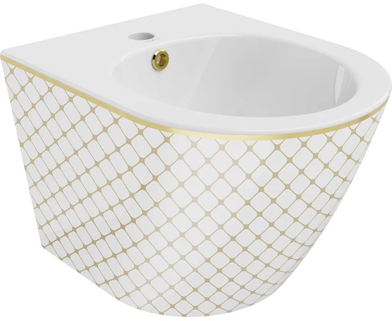 Mexen Lena bidet wiszący, biały/złoty wzór kratka - 35224809