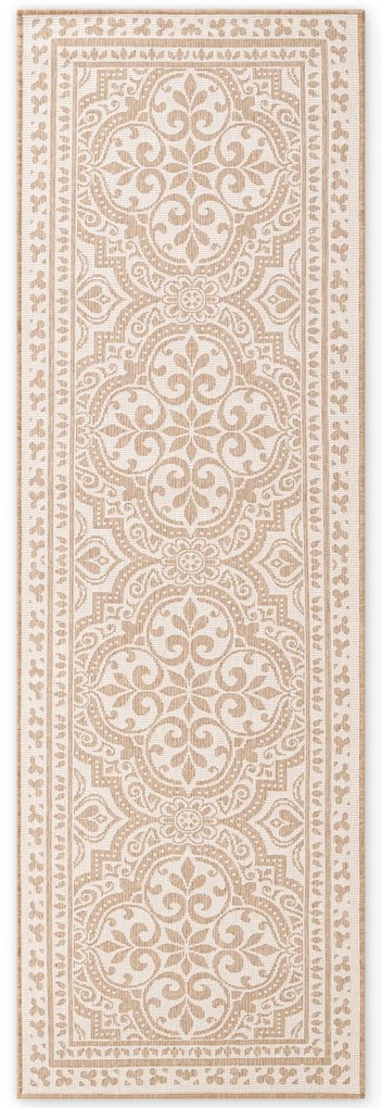 Dywan zewnętrzny dwustronny Duet Ornament beżowo-kremowy 80 cm x 250 cm