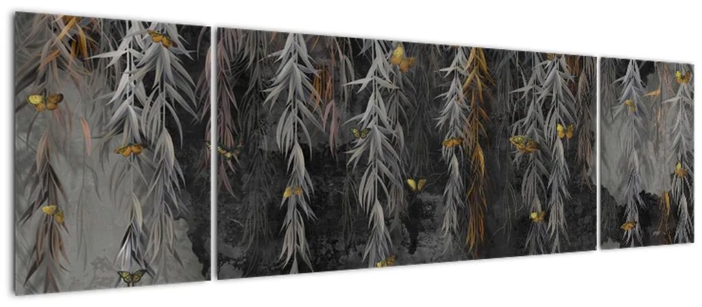 Obraz - Gałązki wierzby na czarnym tle (170x50 cm)