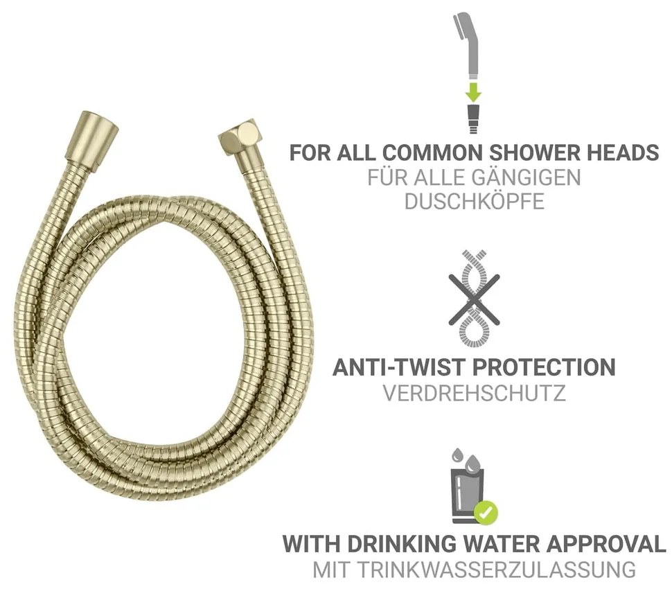 Wąż prysznicowy ze stali nierdzewnej w kolorze matowego złota 150 cm Brass – Wenko