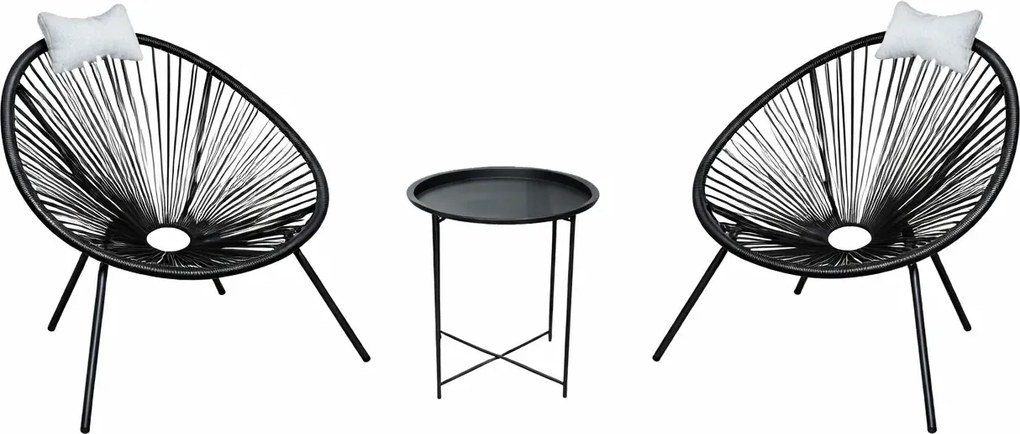 Czarny zestaw ogrodowy stolik i 2 krzesła acapulco N8-C35