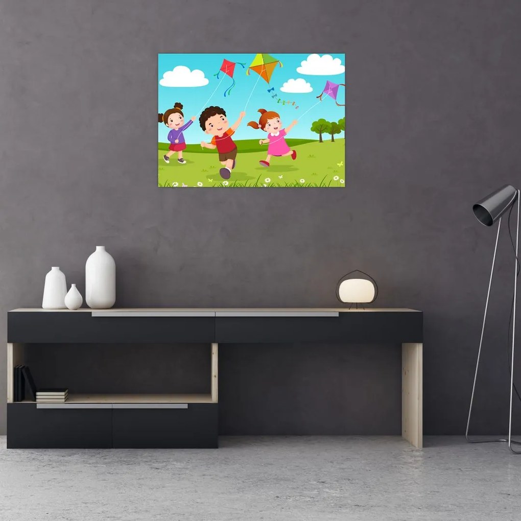 Obraz - Dzieci latają latawcem (70x50 cm)