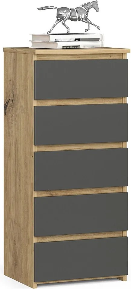 Komoda AKORD CL5 Dąb Artisan 40 cm 5 szuflad kolor Grafit Szary mat 40x35x92 cm