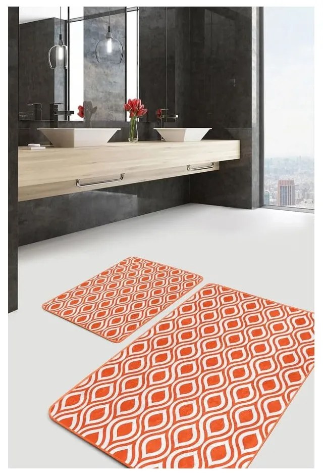 Pomarańczowe aksamitne dywaniki łazienkowe zestaw 2 szt. 60x100 cm – Mila Home