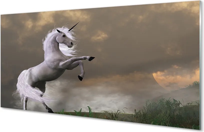 Panel Szklany Jednorożec na tle Górskich Szczytów
