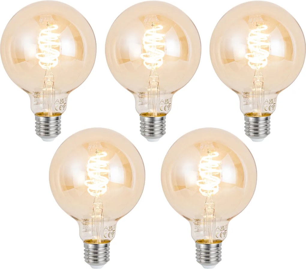 Zestaw 5 Inteligentne ściemnialne żarówki LED E27 G95 Bursztynowe 4,9W 320lm 2500K