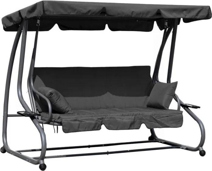 Huśtawka ogrodowa 3-osobowa z funkcją spania i daszkiem Valencia, szary