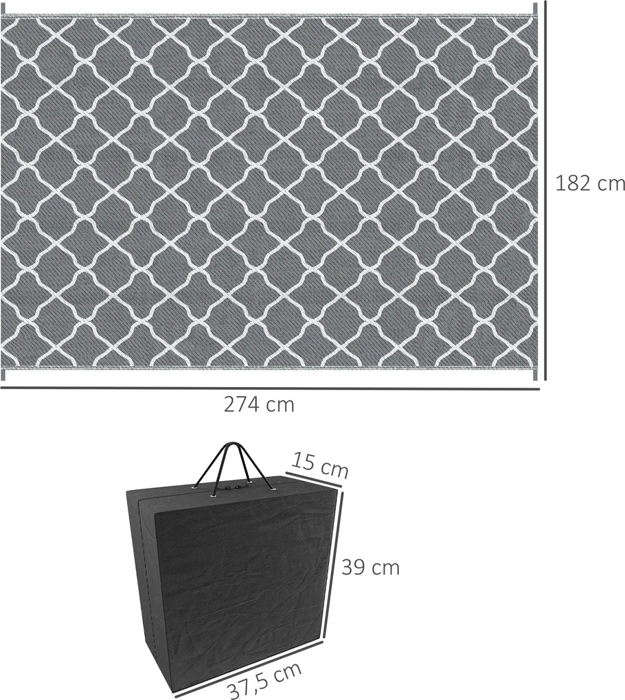 Outsunny Dywan zewnętrzny wytrzymały odporny na warunki atmosferyczne z wzorem siatki 182 x 274 cm Szary | Aosom PL