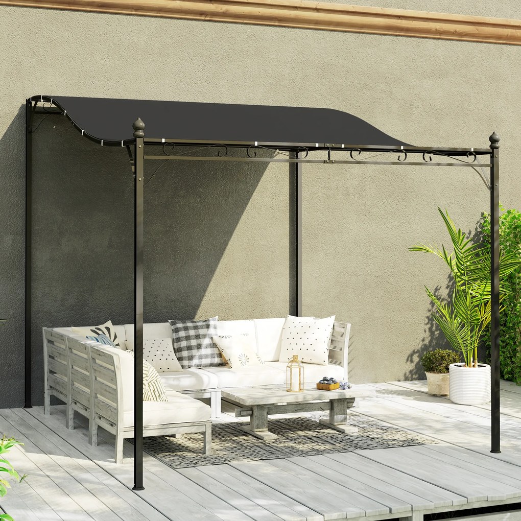 Outsunny 2,5 x 3 m Pergola, montowana na ścianie, odporna na wodę, metalowa konstrukcja, otwory odpływowe, zacienienie, ciemnoszary