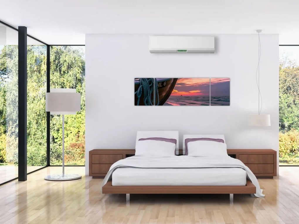 Obraz łodzi na brzegu (170x50 cm)