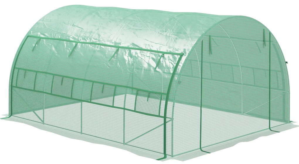 Outsunny Szklarnia foliowa, Szklarnia, przechodnia, Okno siatki, Rama metalowa, 4x3x2m, Zielony