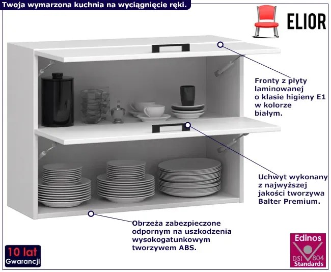 Biała górna szafka kuchenna z podwójnym frontem 80 cm - Tereza 3X