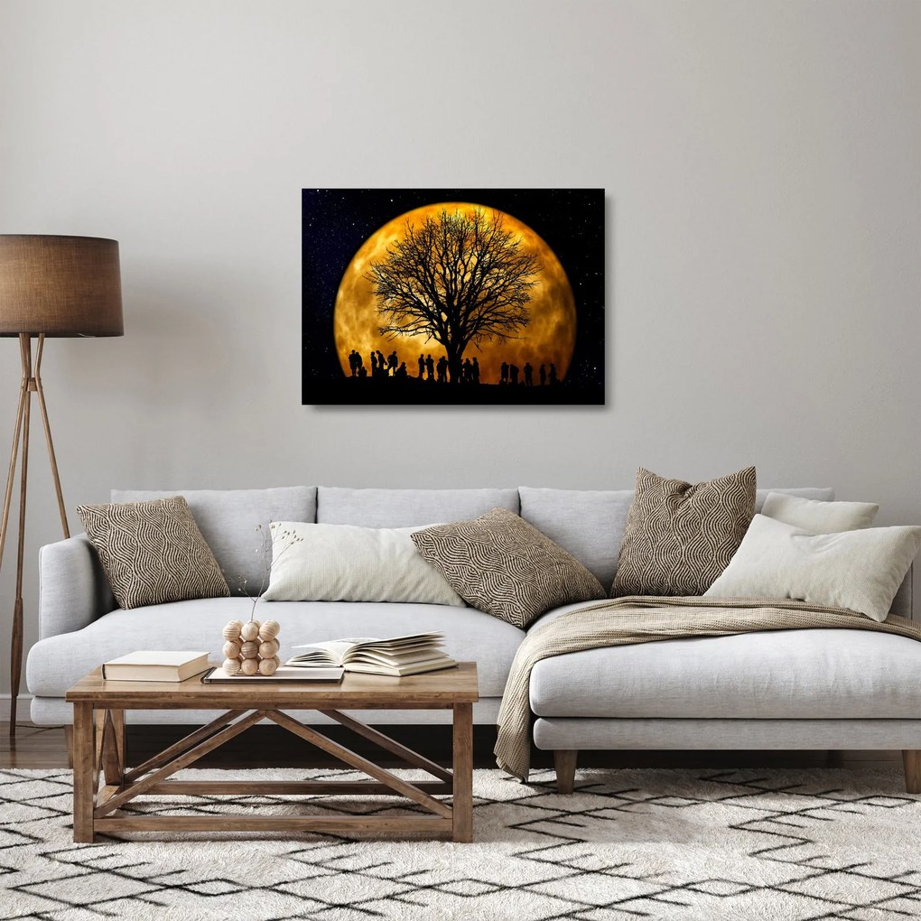 Obraz na szkle - księżyc i sylwetka (70x50 cm)