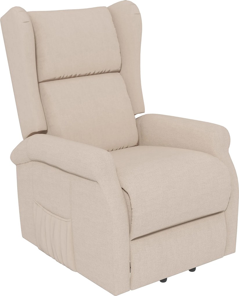 HOMCOM Fotel Relax z funkcją pomocy przy wstawaniu, leżenie, do 200kg, 72,5x94x109cm, kremowy