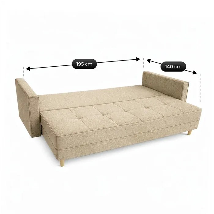 Sofa z Funkcją Spania LONAR Beżowa Boucle Japandi