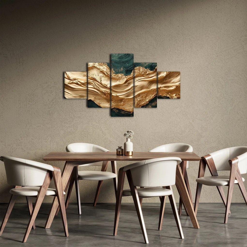 Obraz - Zielona abstrakcja ze złotem II. (125x70 cm)