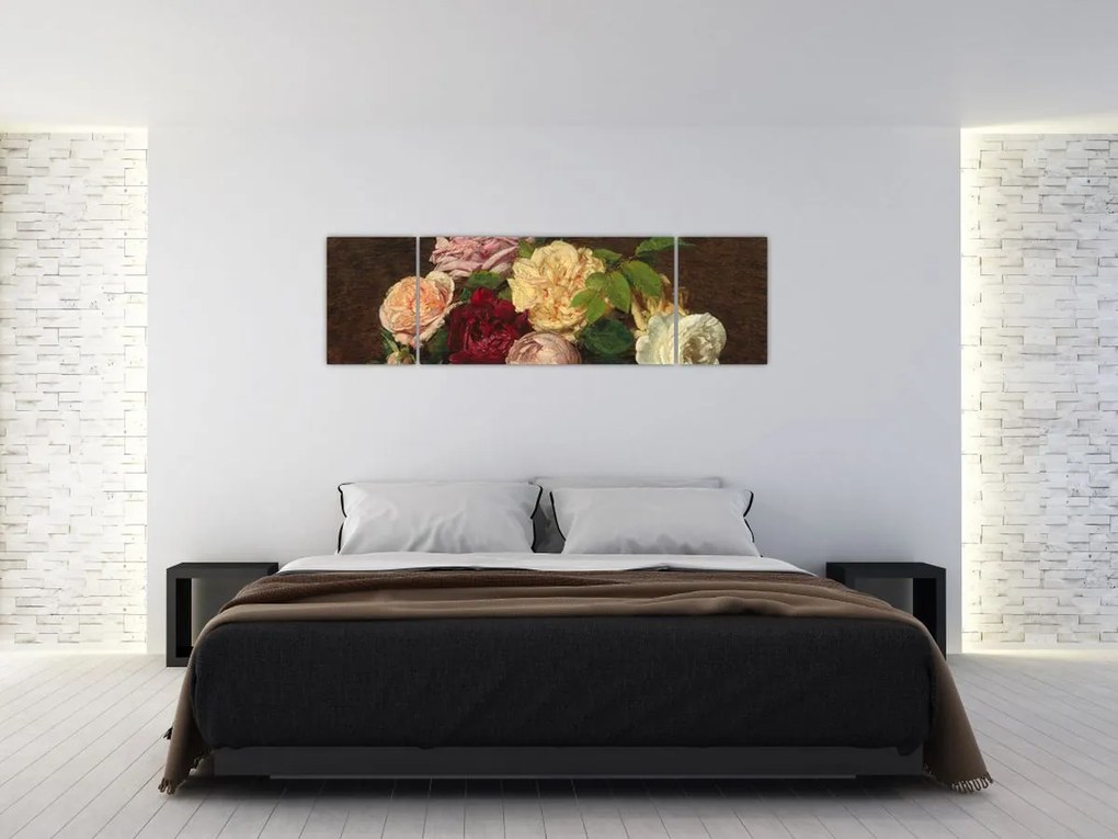 Obraz - Henri Fantin-Latour, Roses de Nice on a Table, reprodukcje (170x50 cm)