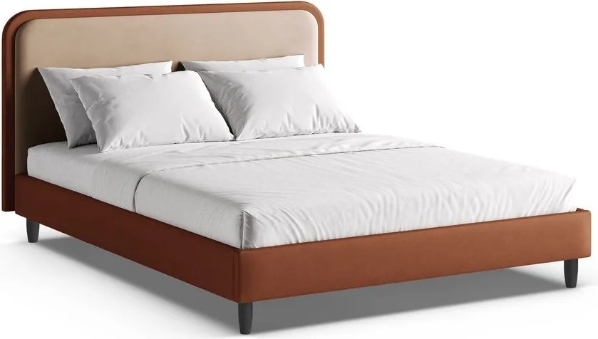 Ceglaste tapicerowane łóżko dwuosobowe ze stelażem 200x200 cm Aveline – Micadoni