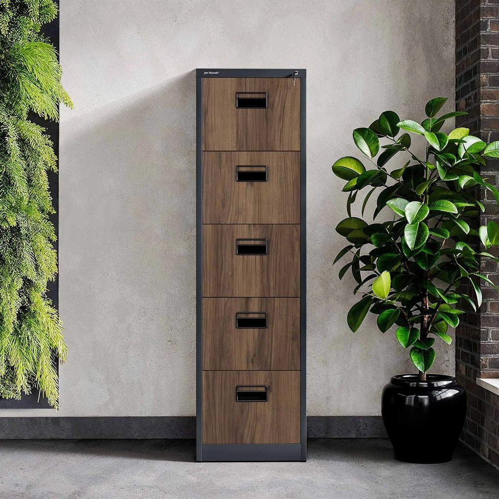 Metalowa szafa kartotekowa SARA V5, 460 x 1630 x 620 mm, Eco Design: antracytowa/ orzech