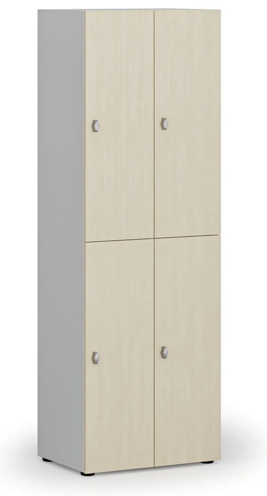 Drewniana szafka skrytkowa S4, 4 schowki, demontaż, zamek obrotowy, szary/brzoza