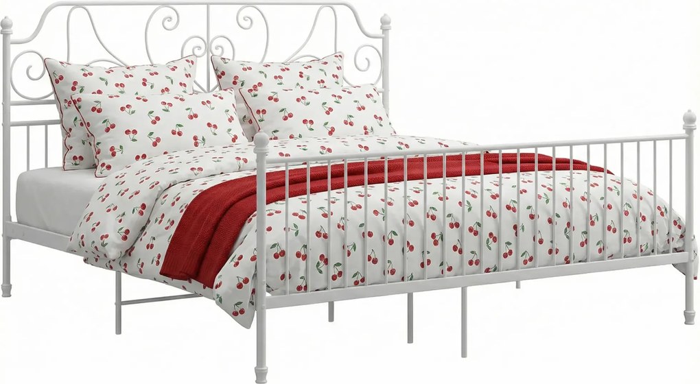 Dwoosobowe białe łóżko metalowe 140x200 cm T0-D56