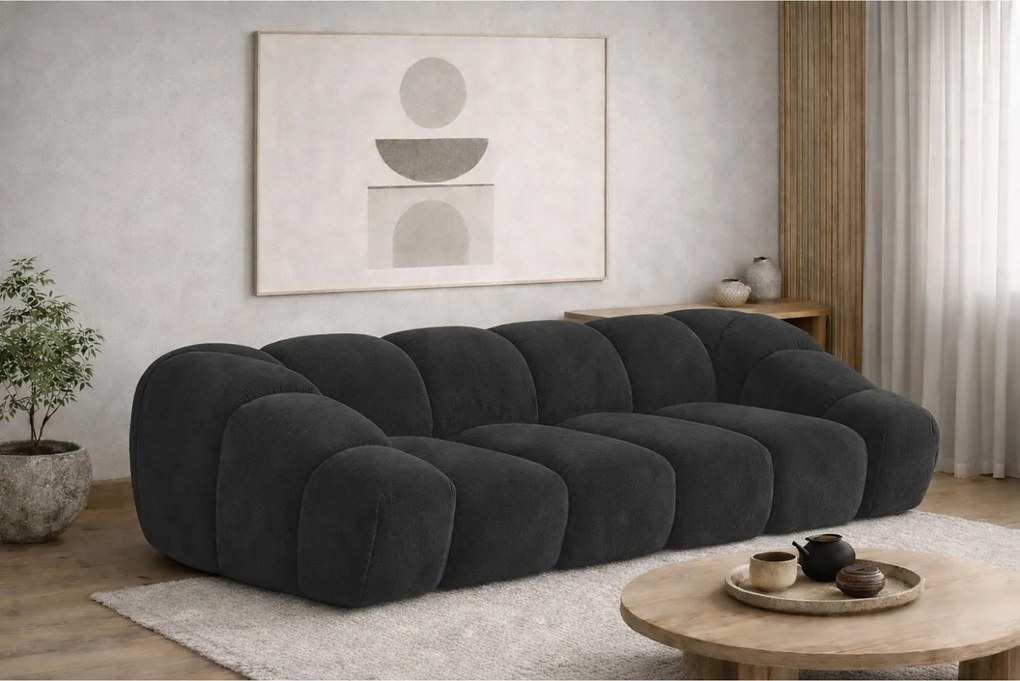 Sofa modułowa trzyosobowa, tkanina welurowa Bluvel, Czarny, CROISSANT