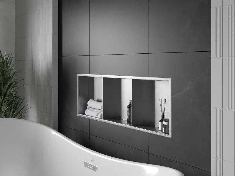 Mexen X-Wall-R półka wnękowa z kołnierzem i półką 90 x 30 cm, inox - 1910903010S