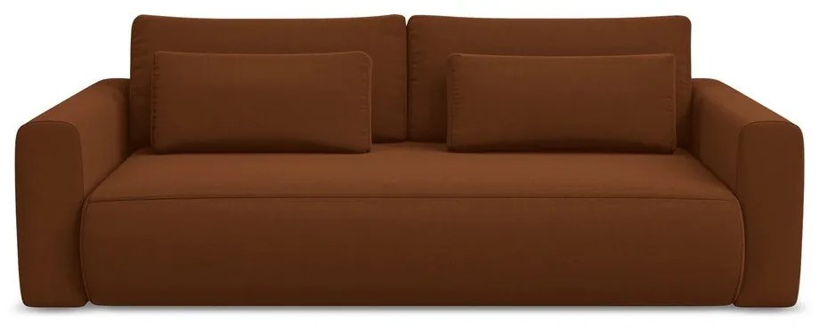 Aksamitna rozkładana/ze schowkiem sofa w kolorze terakoty 238 cm Kapua – Makamii