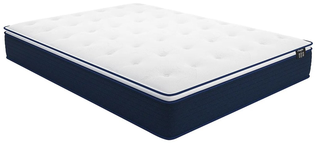 Zestaw 140 x 190 cm stelaż ze skrzynią biały + materac o grub. 24 cm ze sprężynami kieszeniowymi i zintegrowaną nakładką - ALTIER marki YSMÉE