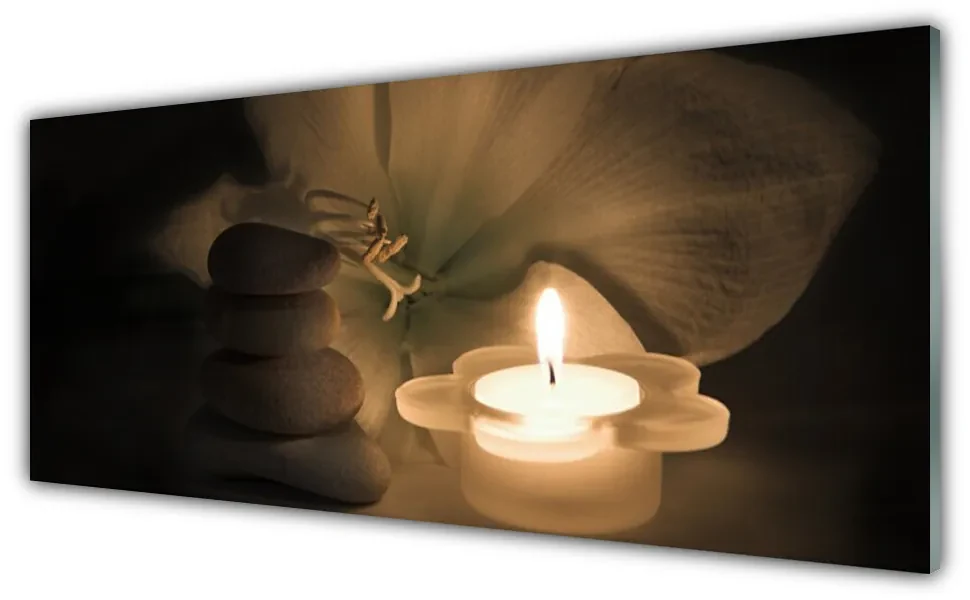 Obraz na Szkle Świeczka Kamienie Spa