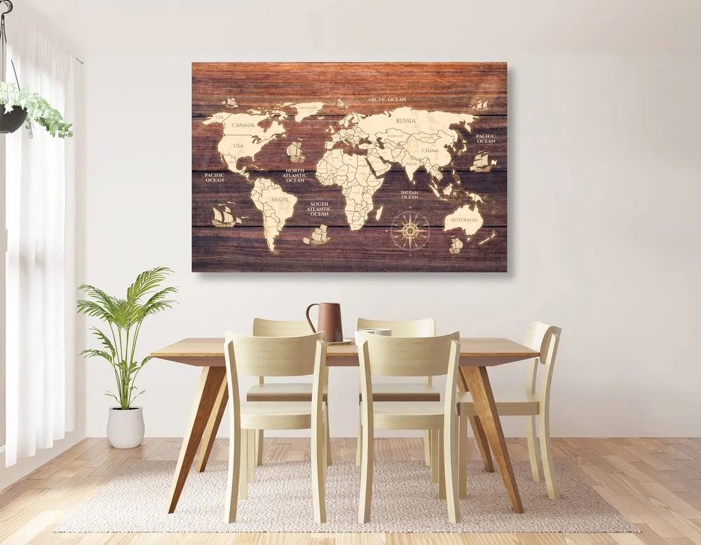 Obraz mapa na drewnie