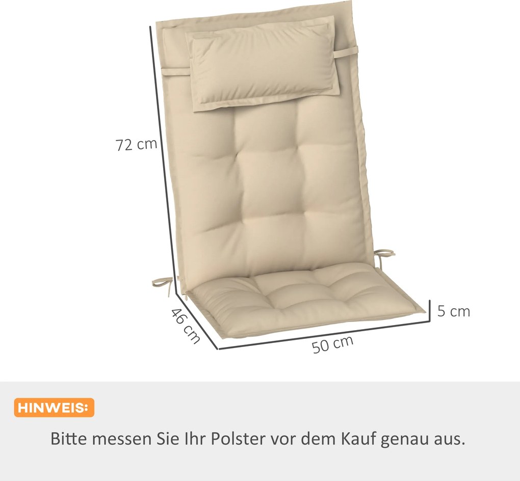 Outsunny Zestaw 2 poduszek na leżak ogrodowy, Wodoodporne, Beżowe, 50x116x5 cm