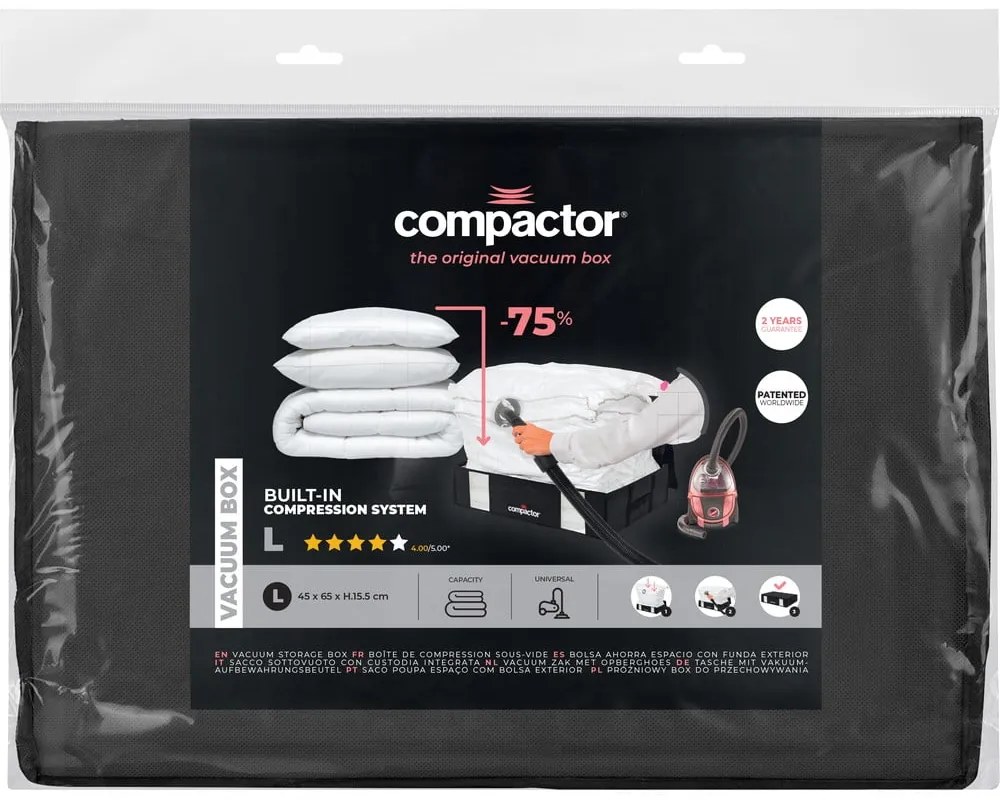 Czarny pojemnik na ubrania pod łóżko Compactor XXL Black Edition 3D, 145 l