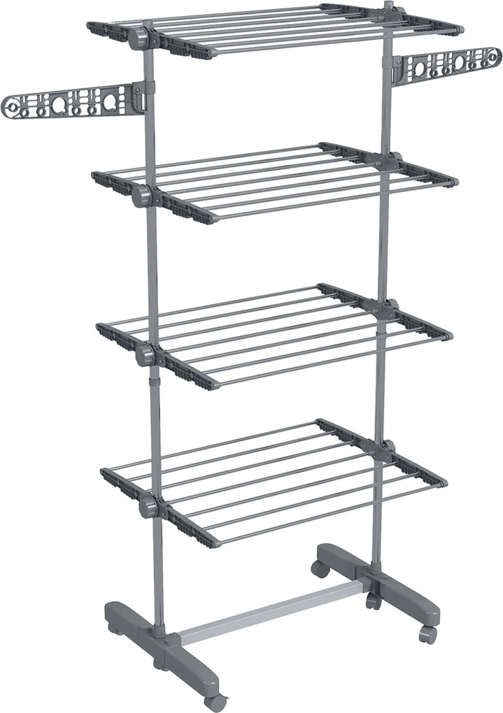 HOMCOM Stojak do prania, suszarka 5 poziomów, składany, system One-Click, 142 cm x 55 cm x 172 cm, Szary + Srebrny | Aosom PL