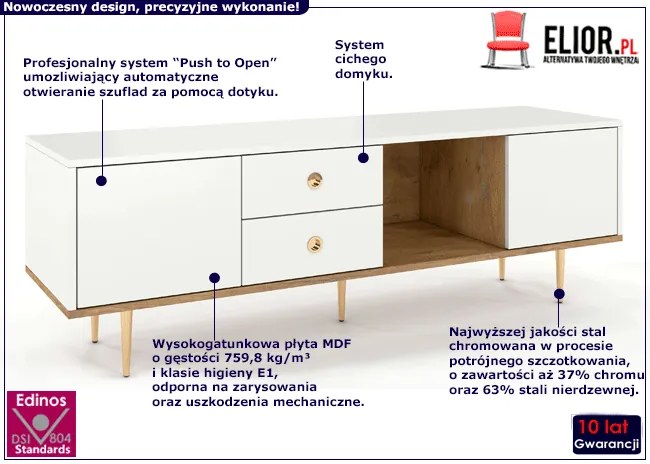 Szafka RTV na nóżkach Imperio 3X - Biały - Dąb lancelot