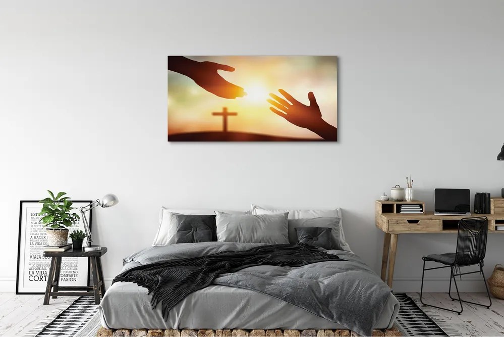 Fotoobraz na płótnie Dwie Dłonie przed Krzyżem