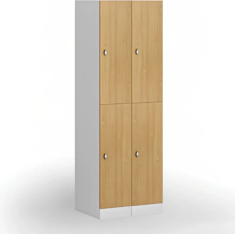 Szafka skrytkowa S1, 2 schowki, 1850 x 300 x 500 mm, zamek obrotowy, drzwi laminowane, dąb naturalny