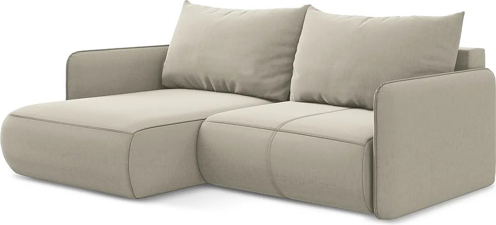 Narożnik lewostronny z funkcją spania - z tkaniny welwetowej - perłowy - NANEA