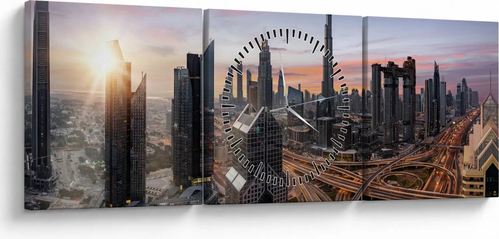 Obraz - Panorama Dubaju (z zegarem) (90x30 cm)