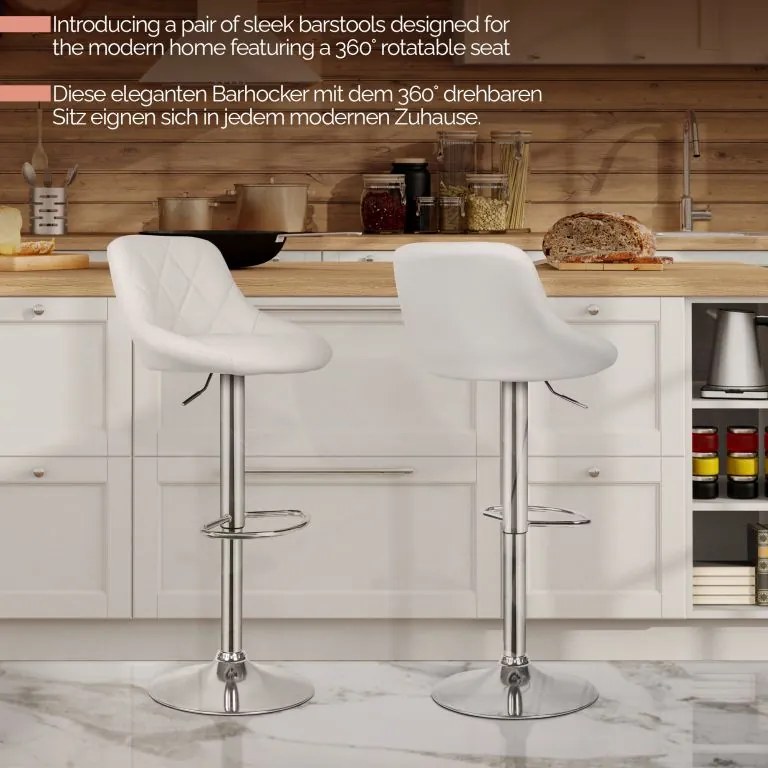 MIADOMODO Stołek barowy 2 szt, bez podłokietnika, biały