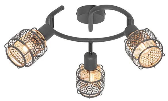 Designerska lampa sufitowa czarna ze złotem 3-światłowa okrągła - NoudDesignerski Oswietlenie wewnetrzne
